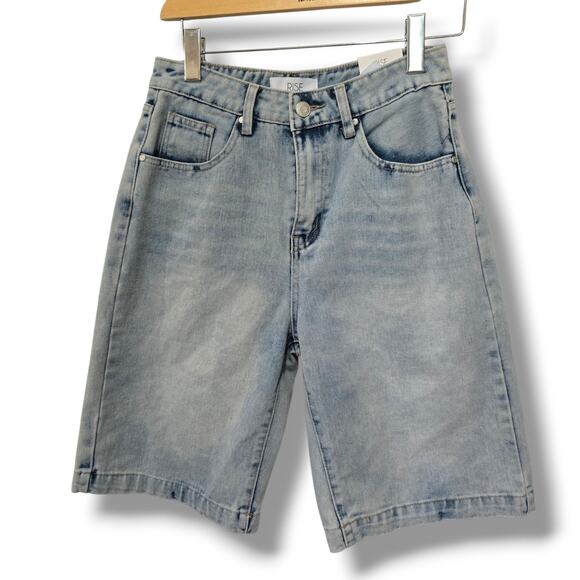 Rise Supply Co Juniors Blue Wash High-Rise Bermuda Denim Shorts Size 5 NWT - Picture 1 of 8